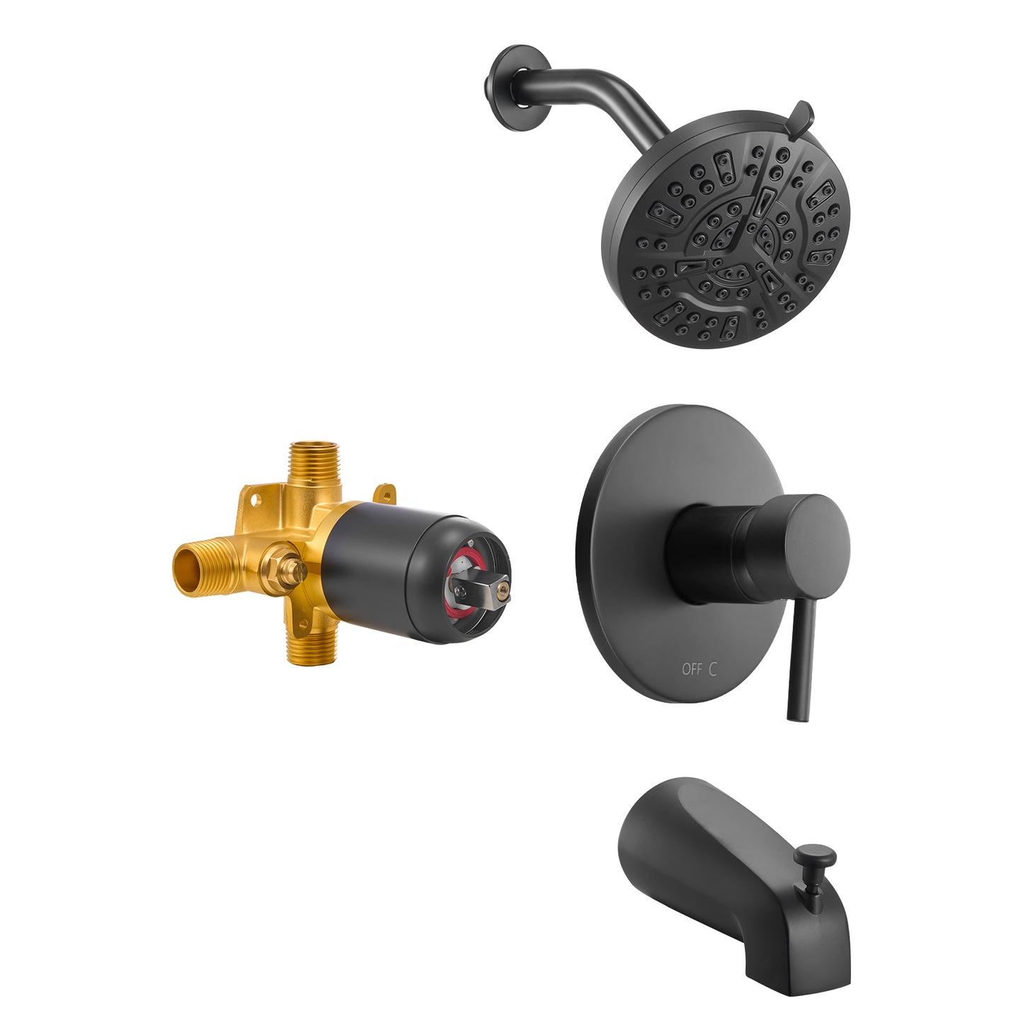 Tub and Shower Faucet Set with 5 in. 8-Setting Shower Head and Bathtub Spout, Single-Handle Trim Kit, Matte Black