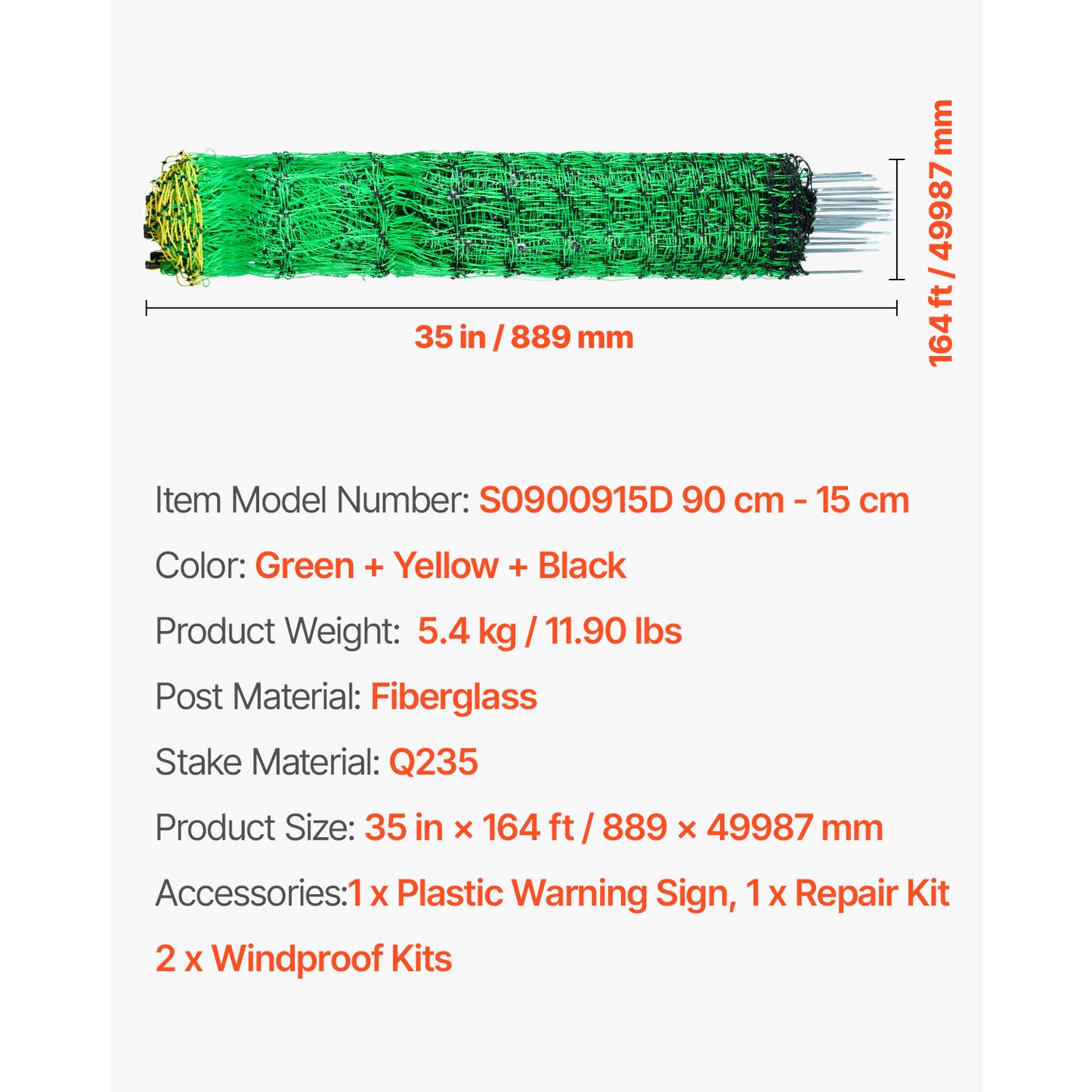 Electric Fence Netting 35 in. H x 164 ft. L, Portable PE Net Fencing with Posts  Stakes for Goats Sheep Deer Hogs Dogs