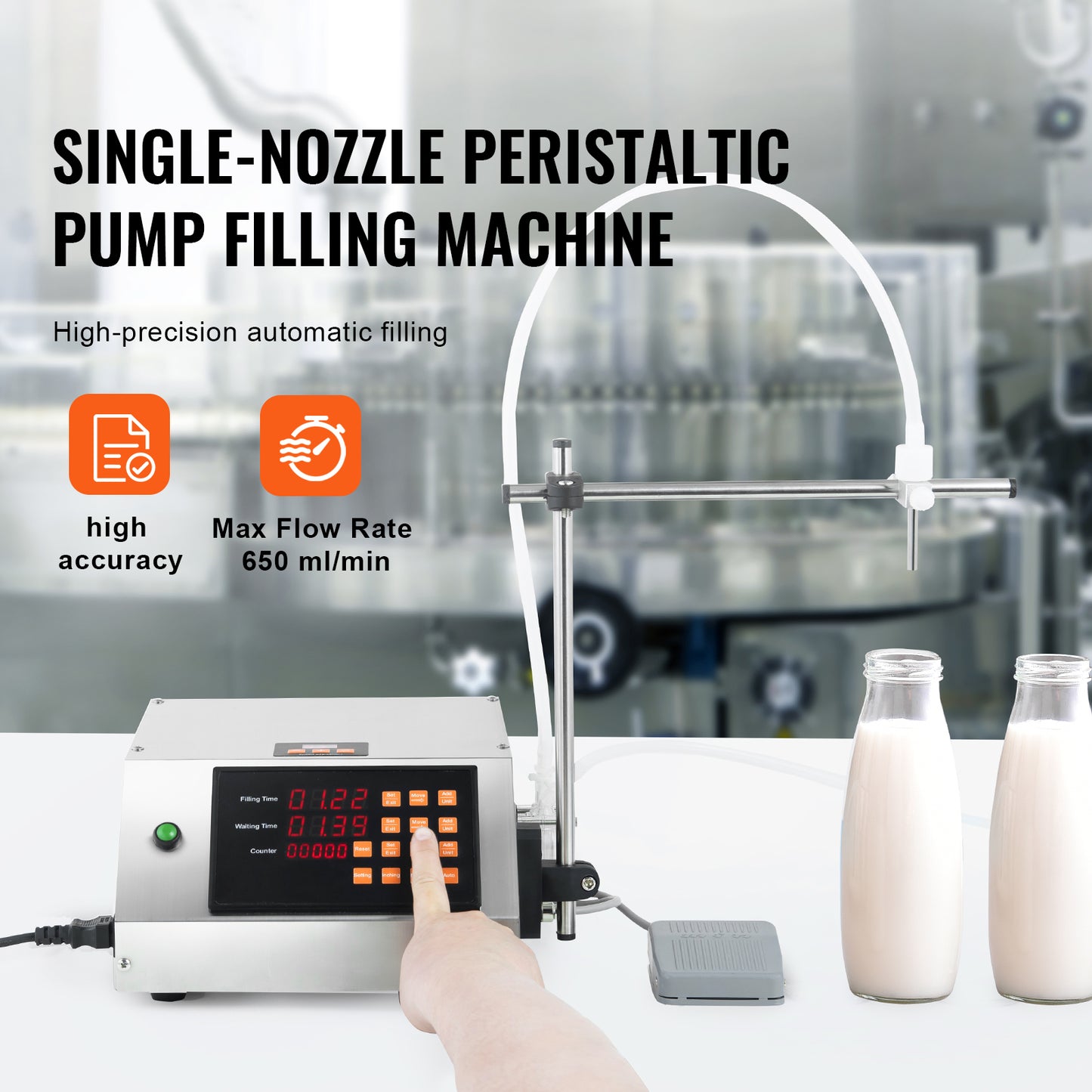 Liquid Filling Machine 5-650 ml, Automatic Bottle Filler with Foot Pedal, Digital Peristaltic Pump Bottling Machine