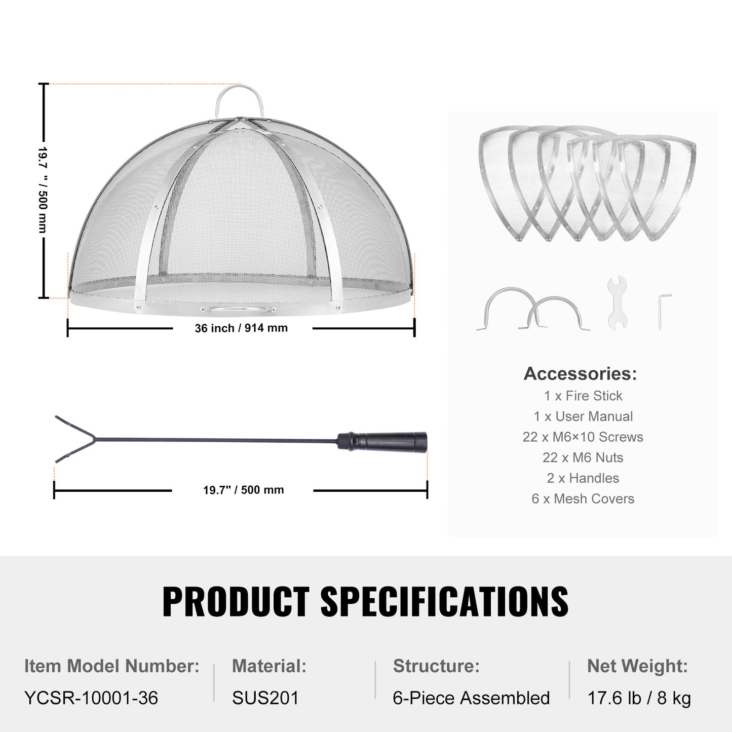 Fire Pit Spark Screen 36 in. Round Reinforced Stainless Steel Mesh Cover with Ring Handle for Outdoor Patio Backyard