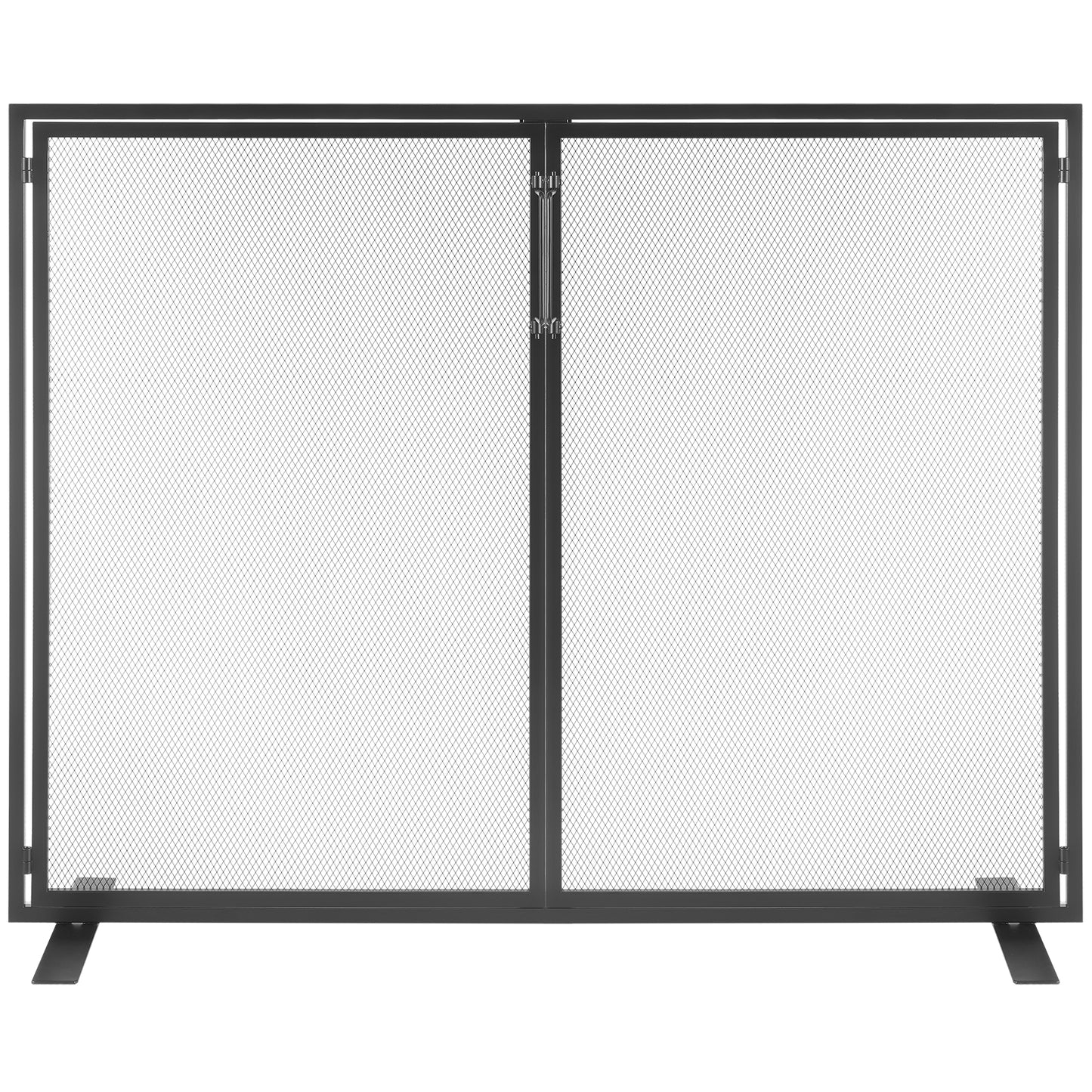 38.98 x 30.7 in. Modern Iron Mesh Fireplace Screen with Door, Black Spark Guard Cover Free Standing Fire Fence