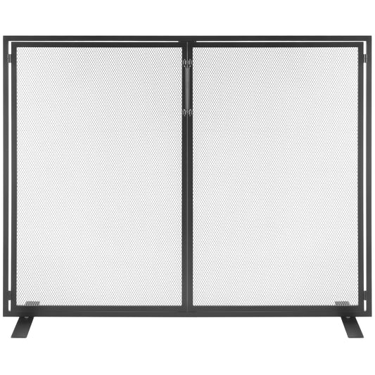 38.98 x 30.7 in. Modern Iron Mesh Fireplace Screen with Door, Black Spark Guard Cover Free Standing Fire Fence