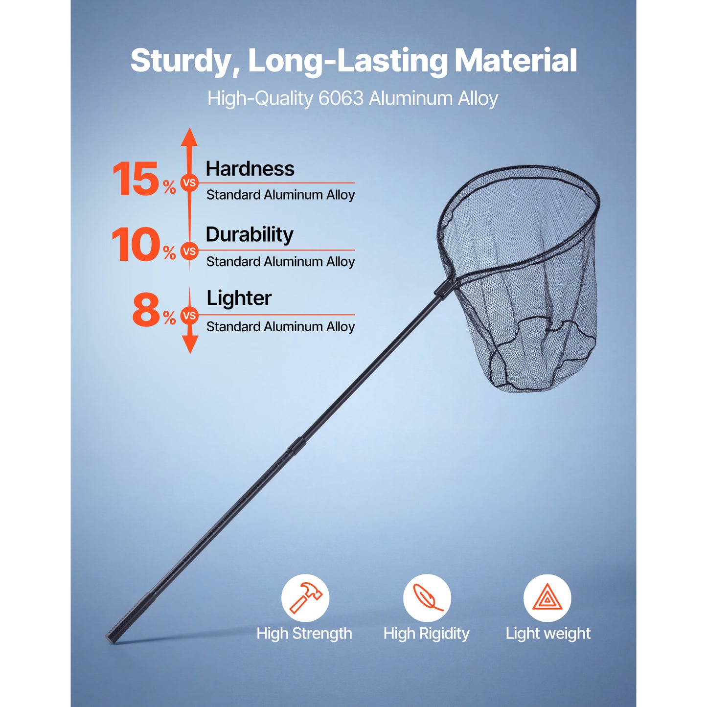 Fishing Net with Telescopic Handle, 26 in. Net Opening, 6063 Aluminum Pole, Nylon PVC Landing Net