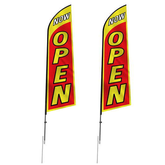 16.3 ft. Open Flag Pole Kit, 2-Pack Swooper Advertising Flags with Poles and Ground Stakes for Storefronts