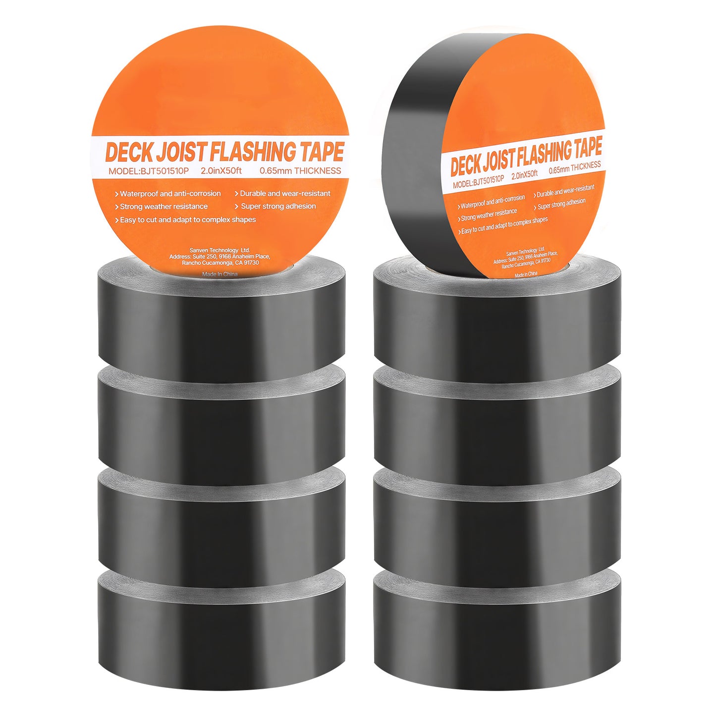 Deck Joist Tape, 2 inch x 50 ft, 10 Pack, Weather-Resistant Waterproof Flashing Butyl Joist Tape for Decking, Self-Adhesive, for Wood Decks, Beams Roofs, RVs, House, and Pipes Repair, Black