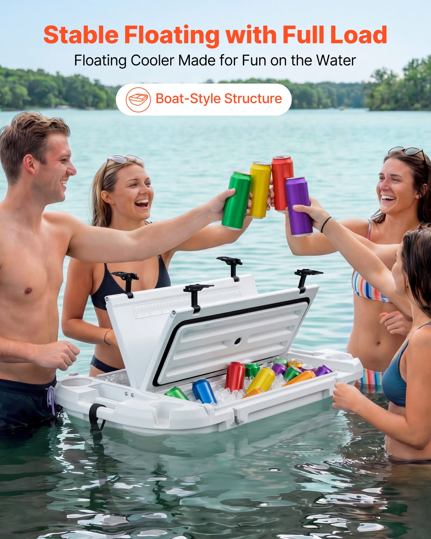 40 Qt. Floating Cooler with Tow Rope, Dry Storage, LLDPE Amphibious Drink Cooler for Lake River Pool Kayak, White