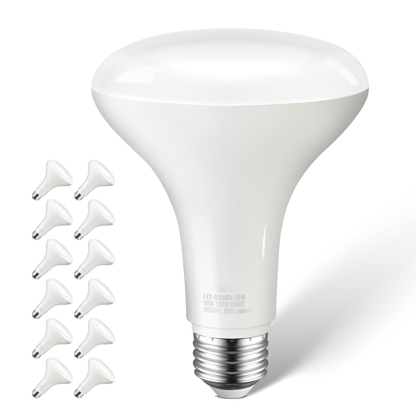 BR30 LED Flood Light Bulbs, 12 Pack, 850 Lumens, E26 Base, 3000K Warm White, Dimmable, 15,000H