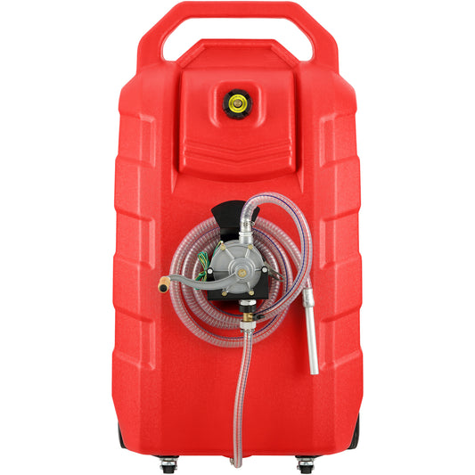 32 Gal. Portable Fuel Caddy on Wheels with 2-Way Rotary Hand Pump, 8.2 ft. Hose, Gasoline Diesel Storage Tank, Red