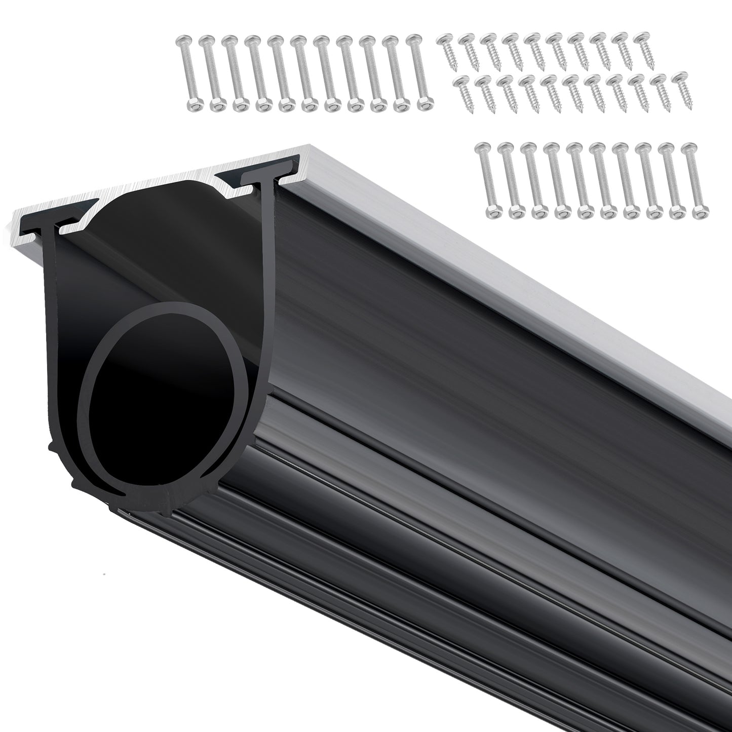 Garage Door Seals Bottom Rubber, U Shape +O Ring Combination Garage Door Weather Stripping with Pre-drilled Aluminum Track Retainer Kit, 5/16 inch T-ends and 3 3/4 inch Width (16 Ft, Black)