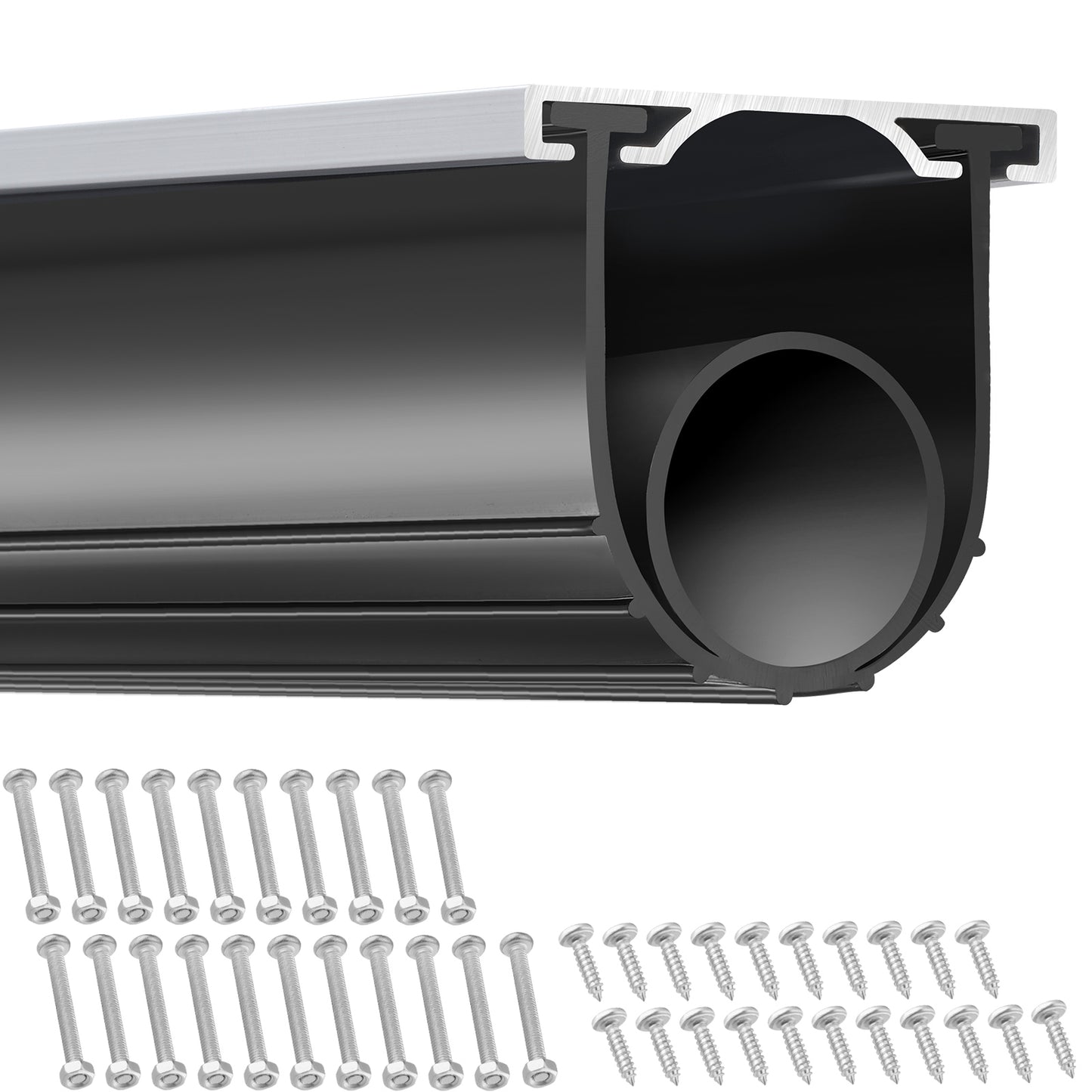 Garage Door Seals Bottom Rubber, U Shape +O Ring Combination Garage Door Weather Stripping with Pre-drilled Aluminum Track Retainer Kit, 5/16 inch T-ends and 3 3/4 inch Width (16 Ft, Black)