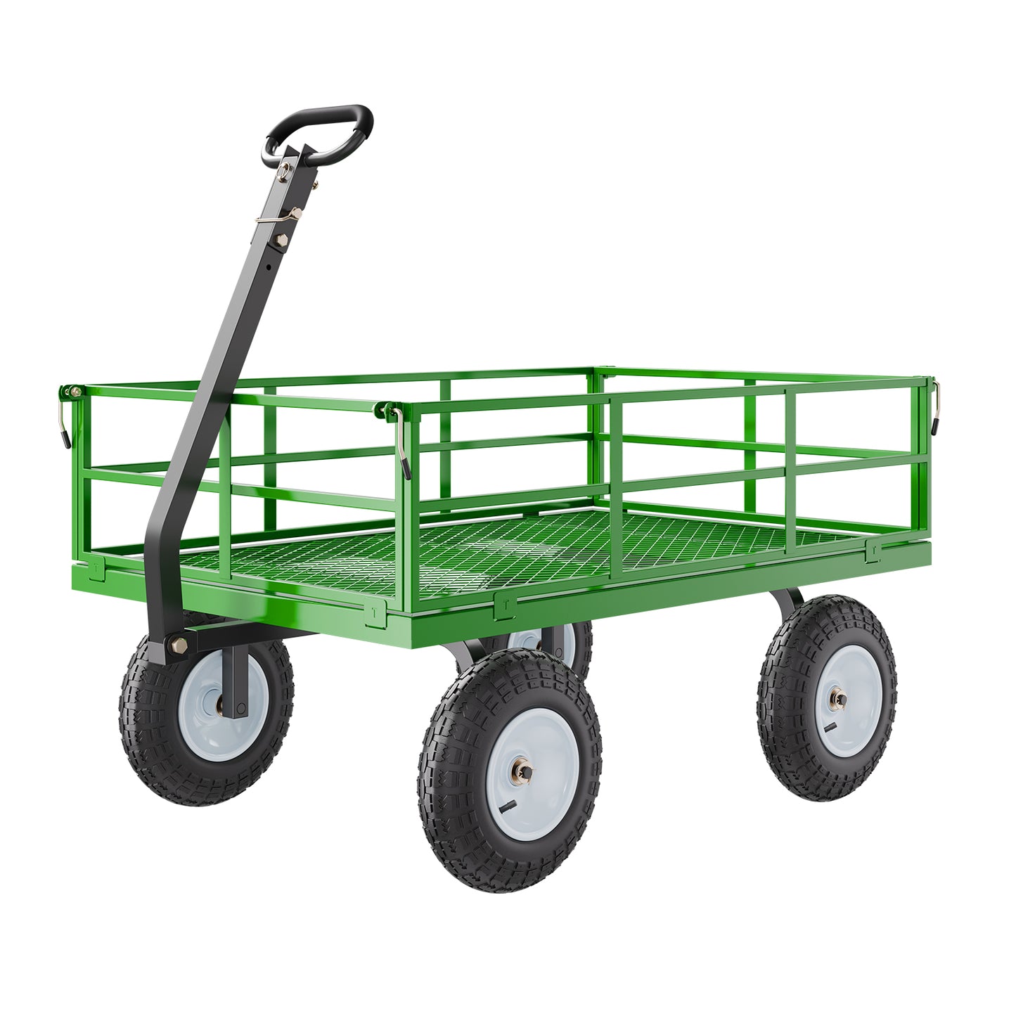 1200 lb. Steel Garden Cart, Heavy-Duty Pullable Wagon, 13 in. All-Terrain Tires, Mesh Sides, 180-Degree Handle