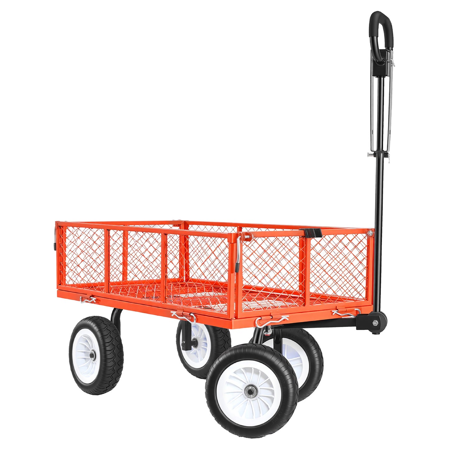 Garden Cart 900 lb. Heavy-Duty Steel Yard Wagon, 10 in. Flat-Free PU Tires, Adjustable Handle, ATV Tractor Tow, Red