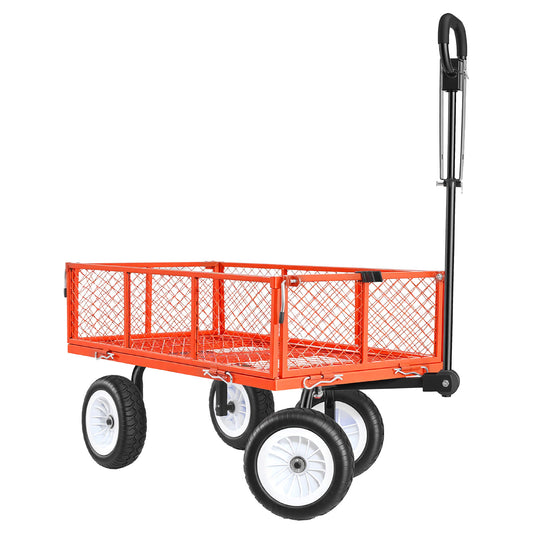 Garden Cart 900 lb. Heavy-Duty Steel Yard Wagon, 10 in. Flat-Free PU Tires, Adjustable Handle, ATV Tractor Tow, Red