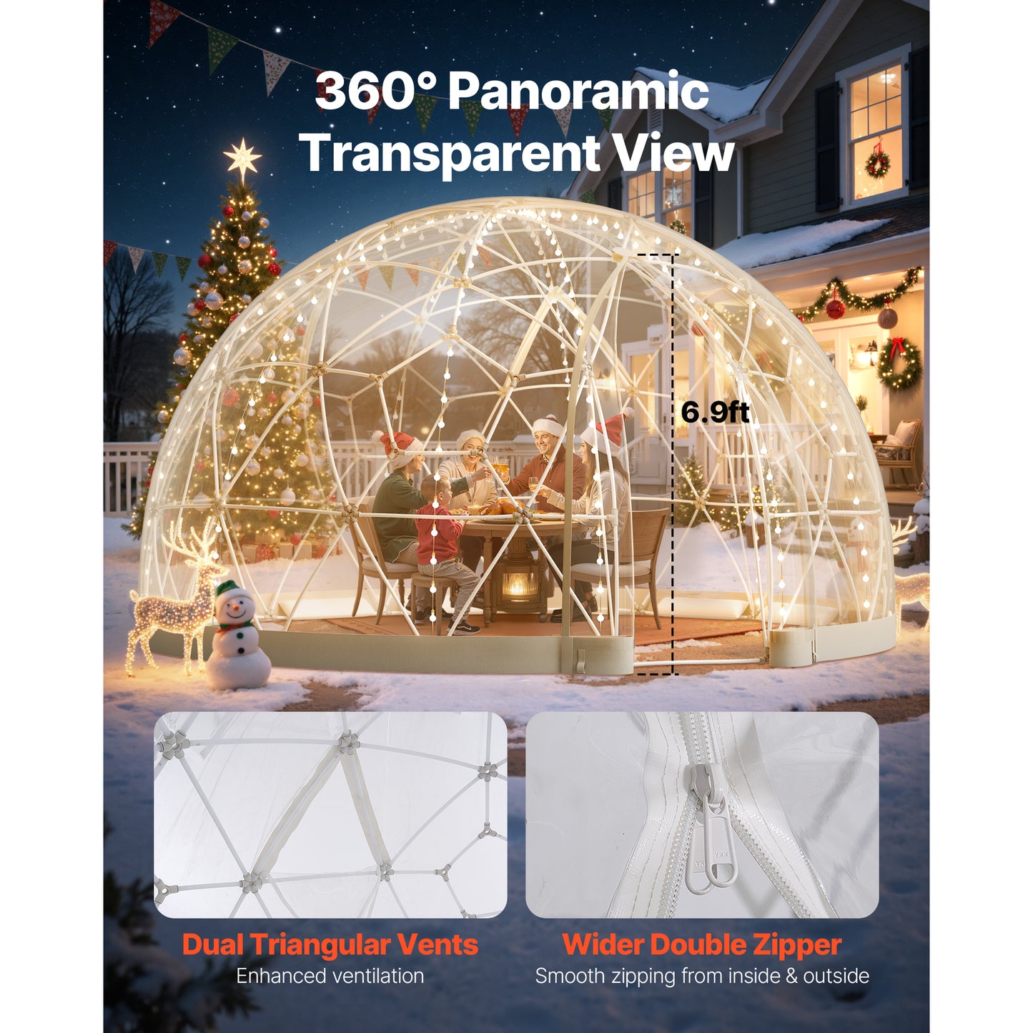 Garden Dome Igloo 15 x 9.5 ft Clear Geodesic Bubble Tent 10-14 Person PVC Greenhouse for Backyard Camping