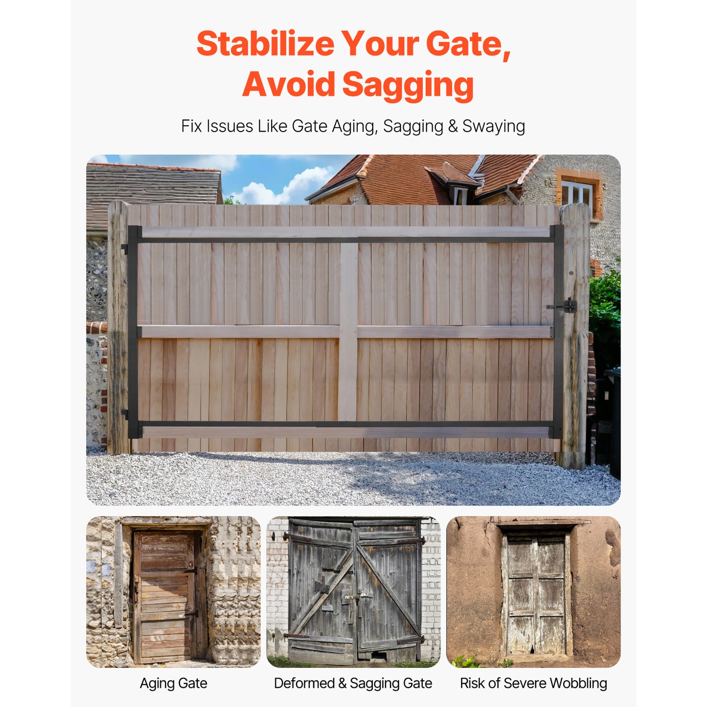 Gate Building Kit, Fits 60 to 96 in Wide Openings, Up from 4 to 5 ft High Fence, Adjustable Gate Building Kit, Anti Sag Full Gate Frame Kit with Latch Lock and Screws, for Wooden Fence, Iron