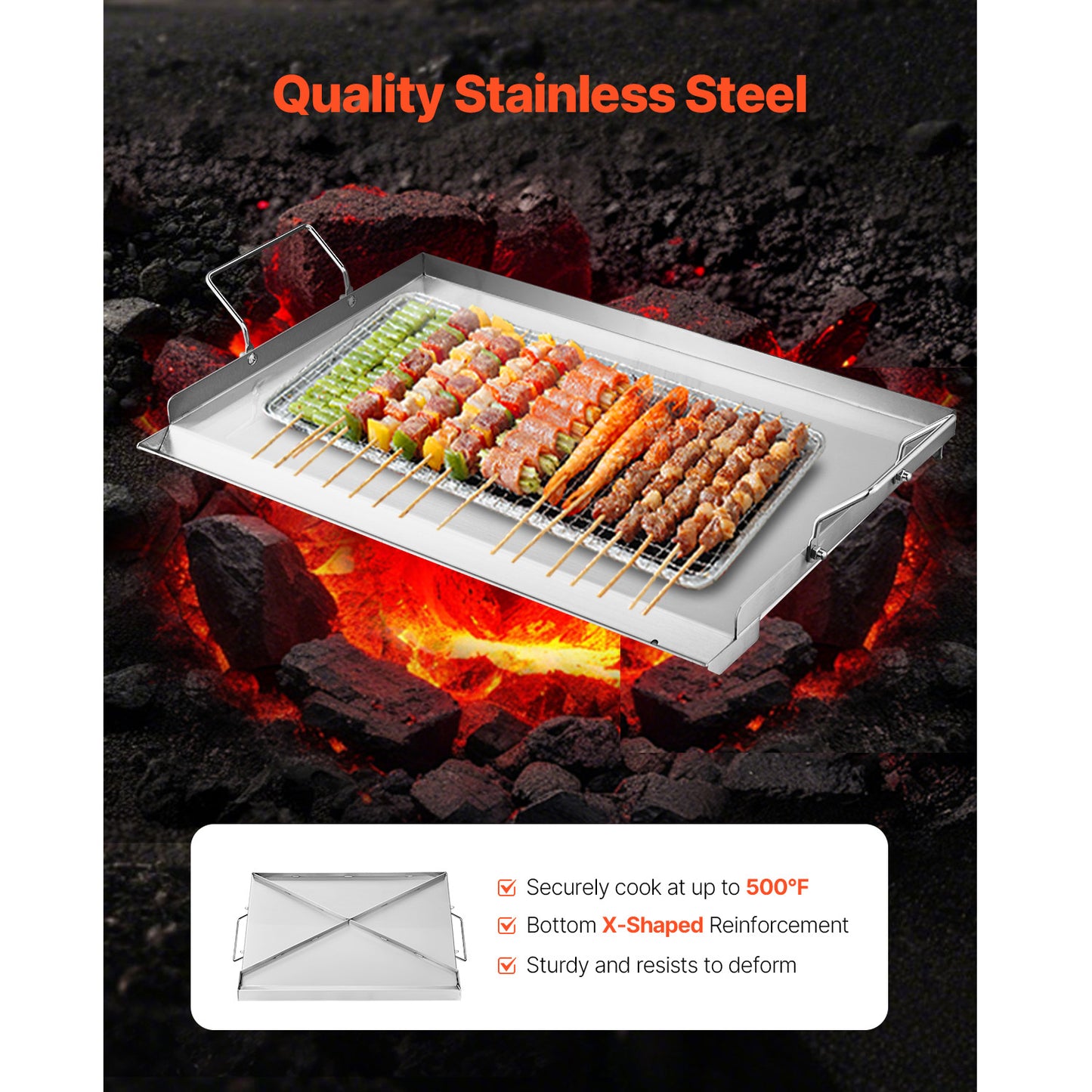 Stainless Steel Griddle 23 x 16 in., Flat Top Rectangular Gas Grill Plate, Universal Teppanyaki Cookware with Handle
