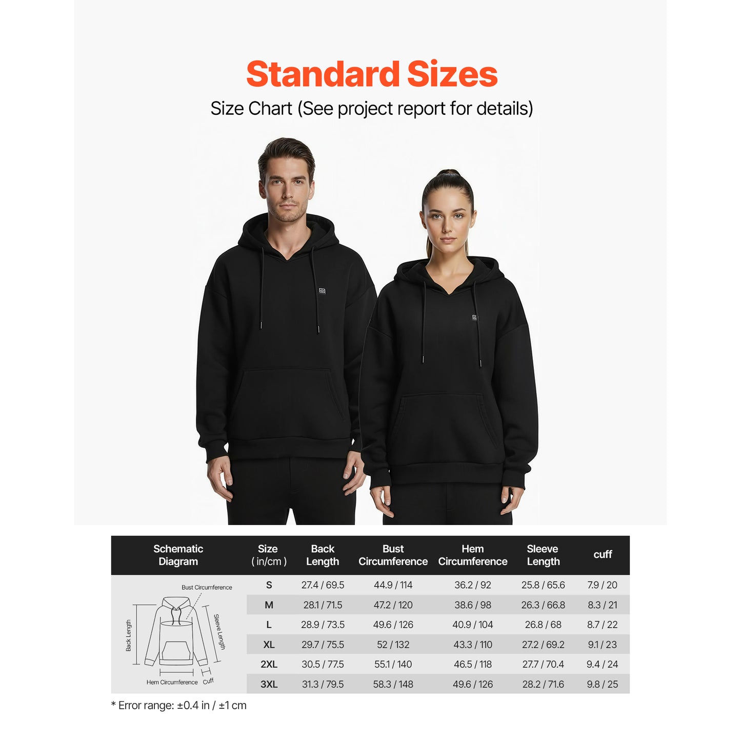 Heated Hoodie Sweatshirt Unisex 7.4V 16000mAh Battery, 5 Heating Zones, 3 Temp Levels, 4-8H Camping, Black M