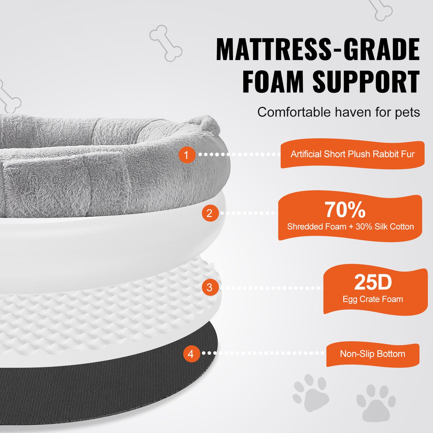 Human Dog Bed 67.7 x 35 x 9.8 in., Washable Faux Rabbit Fur Cover, Egg Crate Foam, Storage Pockets, Light Grey