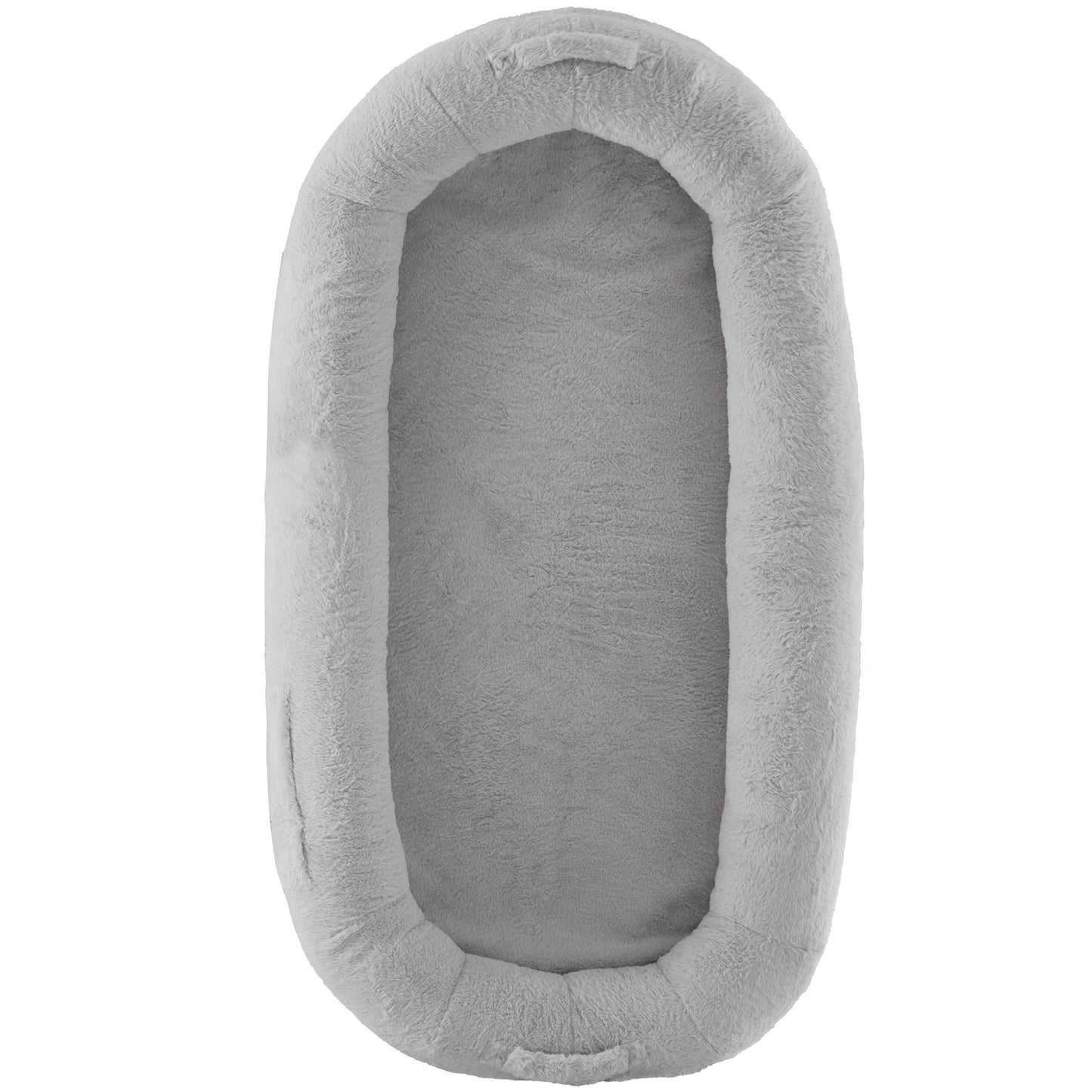 Human Dog Bed 67.7 x 35 x 9.8 in., Washable Faux Rabbit Fur Cover, Egg Crate Foam, Storage Pockets, Light Grey