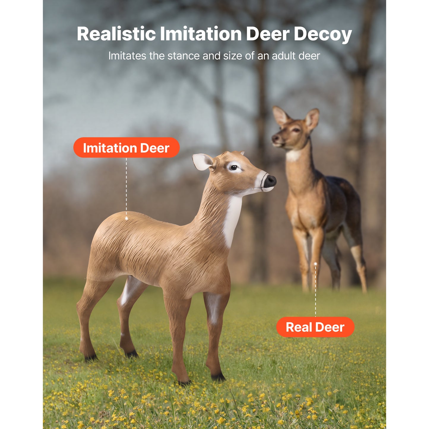 Outdoor Deer Decoy, Realistic HDPE Doe Hunting Decoy, Foldable Legs, 1-Pack Garden Yard Decor