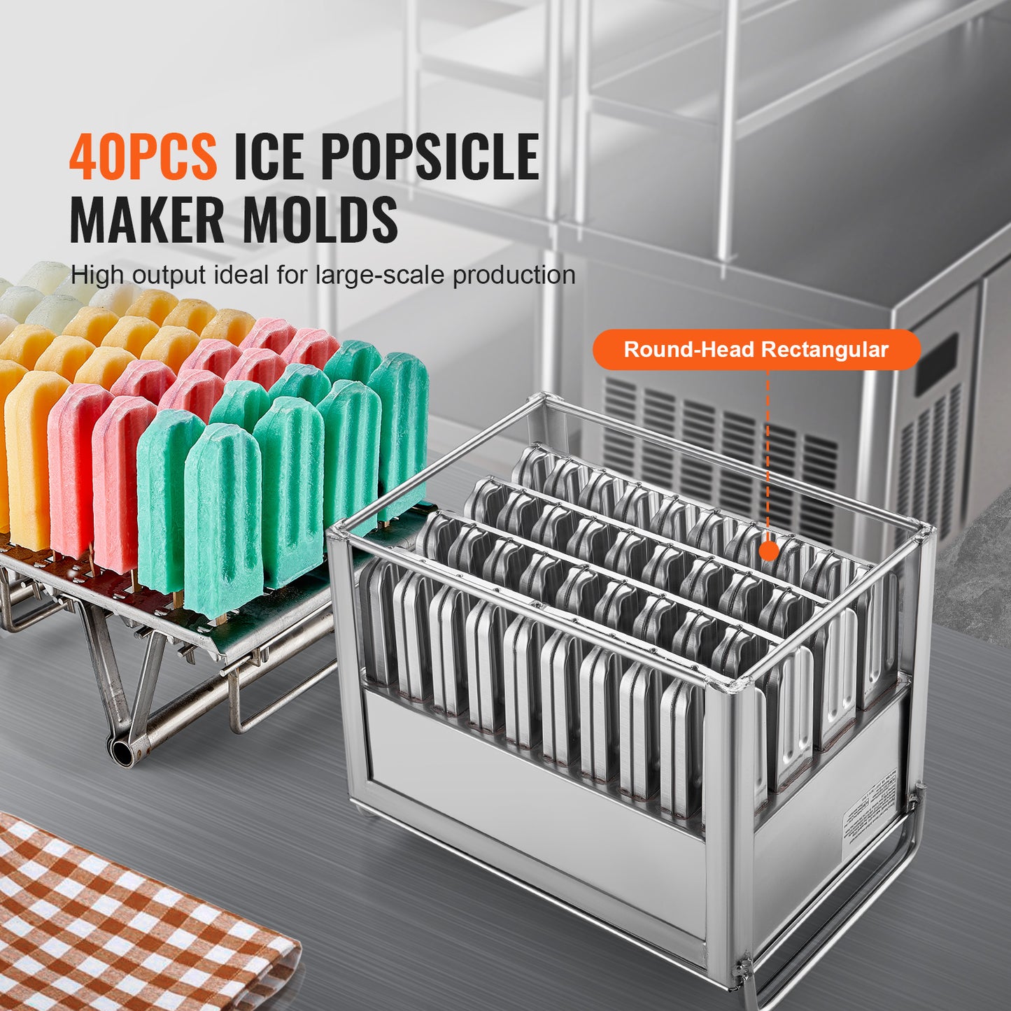 Commercial Popsicle Molds, 40-Count Round-Head Double-Slot Stainless Steel Ice Pop Molds with Sticks, Bags