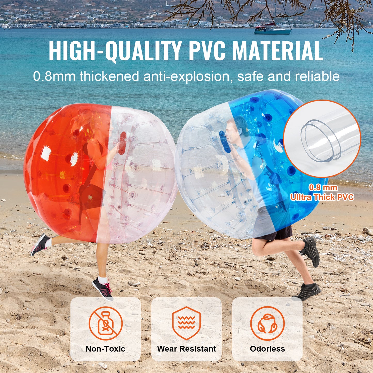 Inflatable Bumper Balls 2-Pack 5 ft. Body Zorb Balls for Adults, 0.8 mm PVC Human Hamster Bubble Balls for Team Play