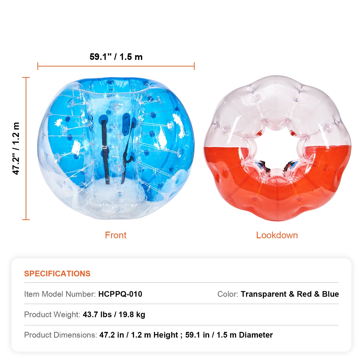 Inflatable Bumper Balls 2-Pack 5 ft. Body Zorb Balls for Adults, 0.8 mm PVC Human Hamster Bubble Balls for Team Play