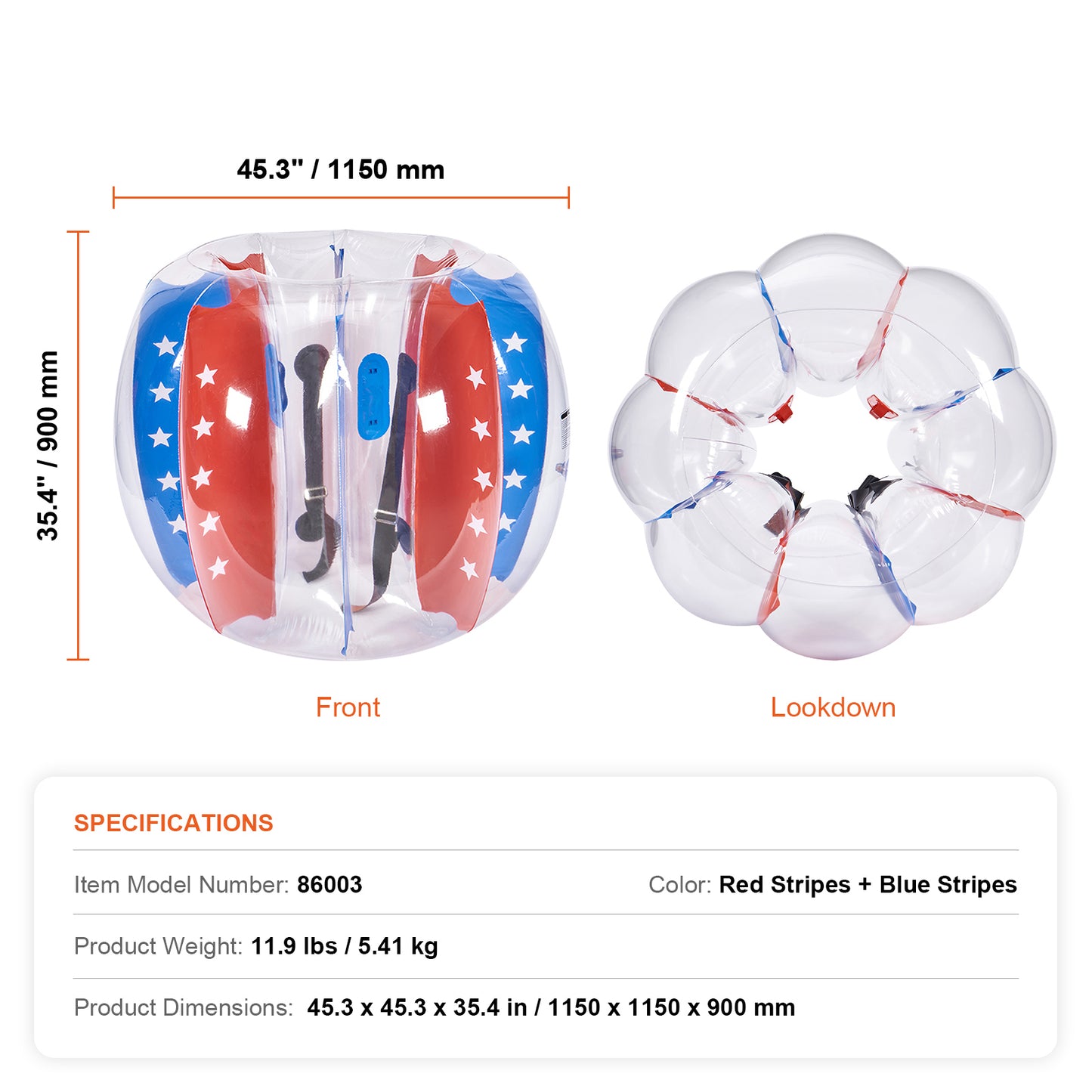 Inflatable Bumper Balls 2-Pack 4 ft. Body Sumo Zorb Balls for Kids Teens Durable PVC Human Hamster Bubble Balls