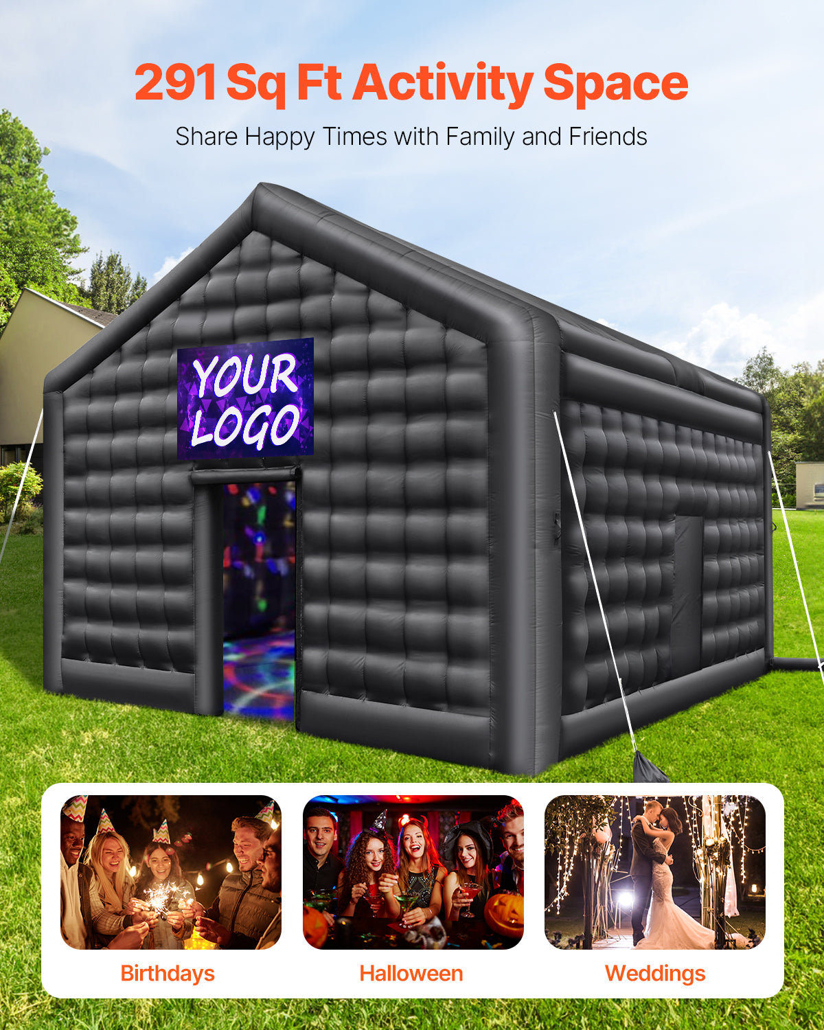Inflatable Nightclub 17.7 x 16.4 x 13.9 ft. 680W Blow Up Party Tent Bluetooth Disco Lights 291 sq. ft. Black