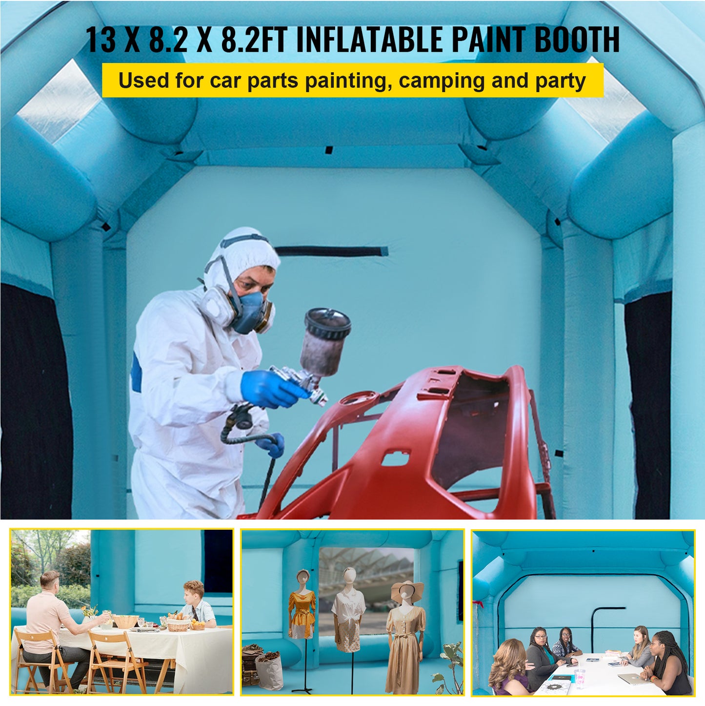 Portable Inflatable Paint Booth, 13 x 8 x 8ft Inflatable Spray Booth, Car Paint Tent with Air Filter System  2 Blowers, Upgraded Blow Up Spray Booth Tent, Auto Paint Workstation Motorcycle Gara