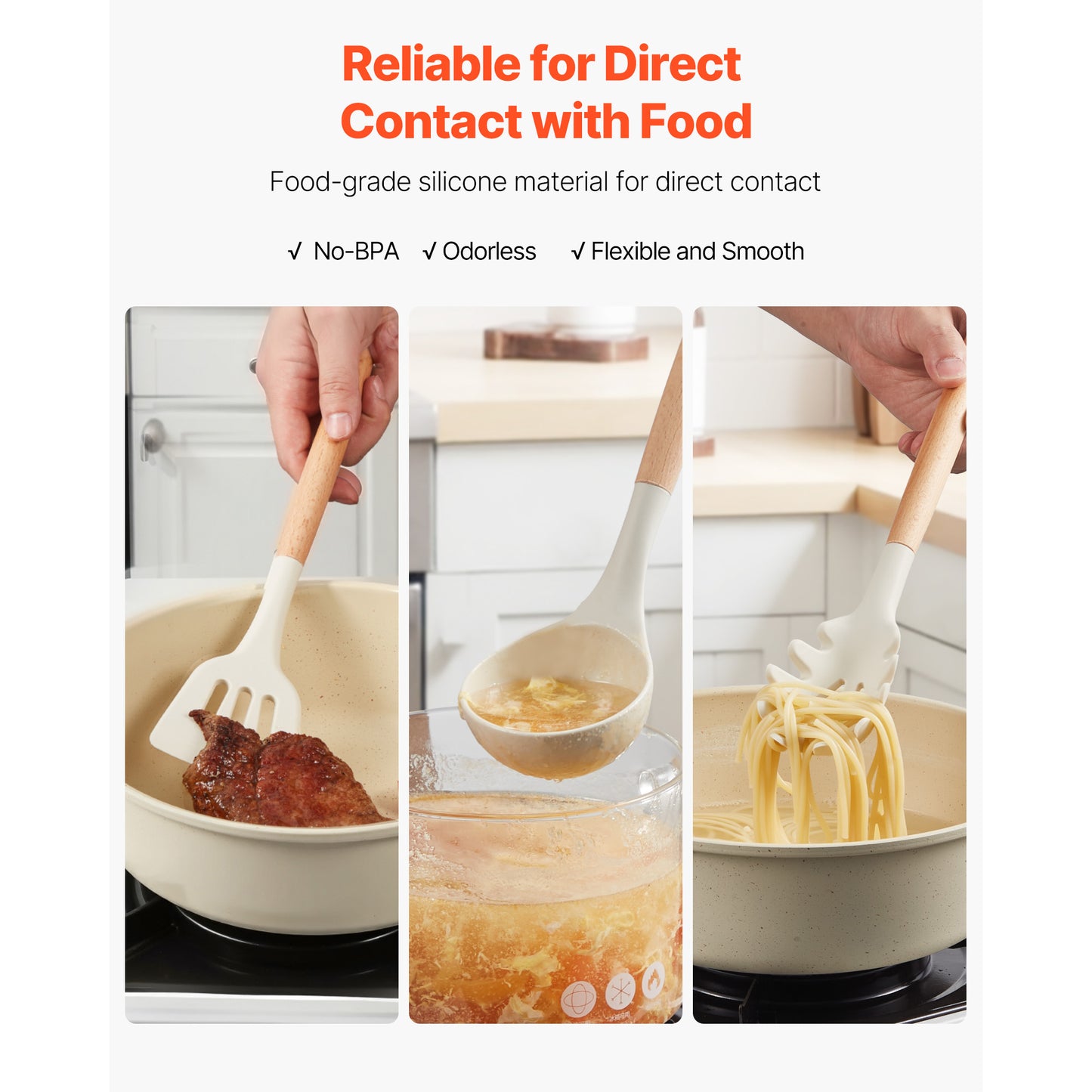 Kitchen Cooking Utensils Set, 34-Piece Silicone Spatula Set with Holder, 428¡ãF Heat-Resistant, Wooden Handles, White