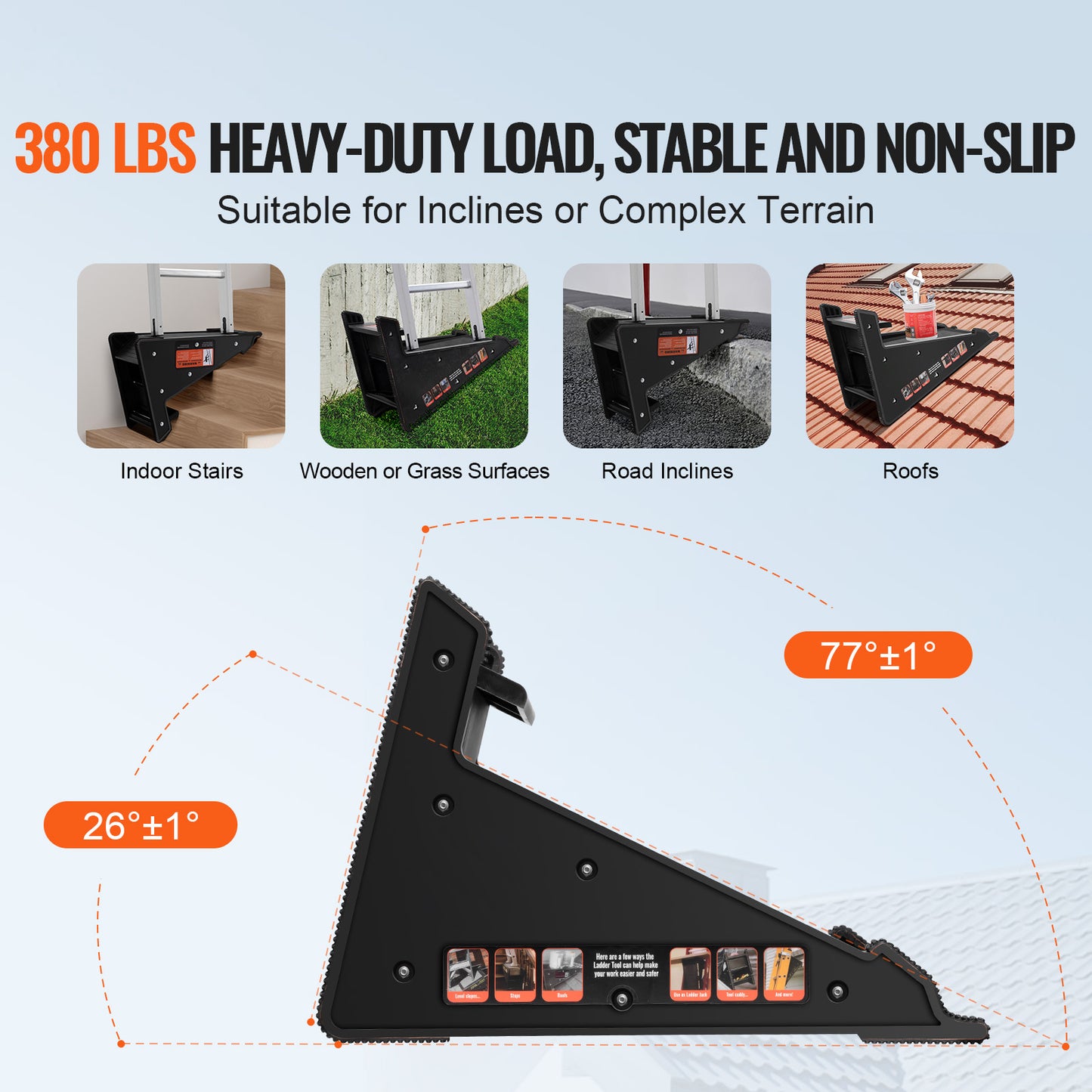 Ladder Levler, 380lbs Load PP Ladder Leveling Tool, Pitch Hopper, Stair Ladder Stabilizer with Storage, Easy to Use Stable Platform for All Surfaces,Extension Ladder Accessory for Uneven Ground