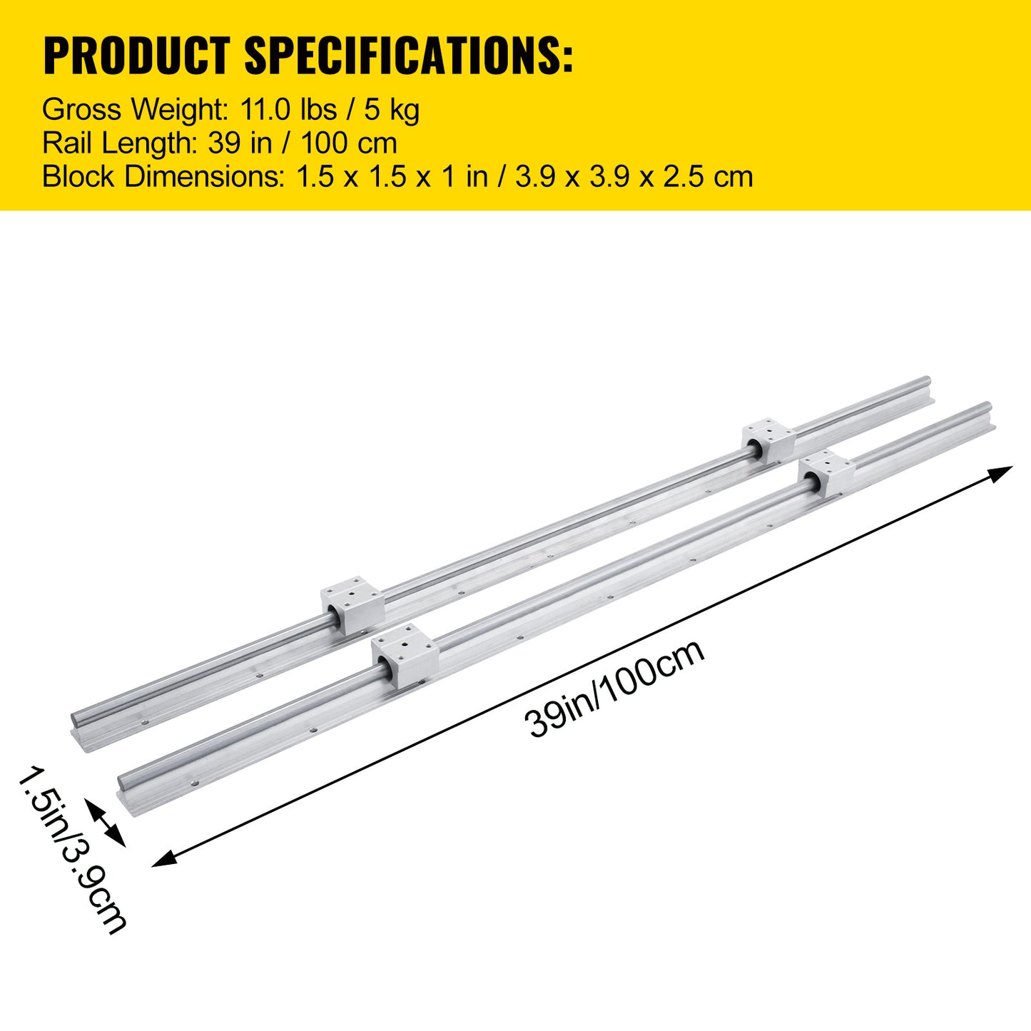 Linear Rail, 2PCS SBR12-1000mm, Linear Guide 2 PCS Linear Guide Rails, 4 PCS Square Type Carriage Bearing Blocks, CNC Rail Linear Rails and Bearings Kit, for Automated Machines and Equipments
