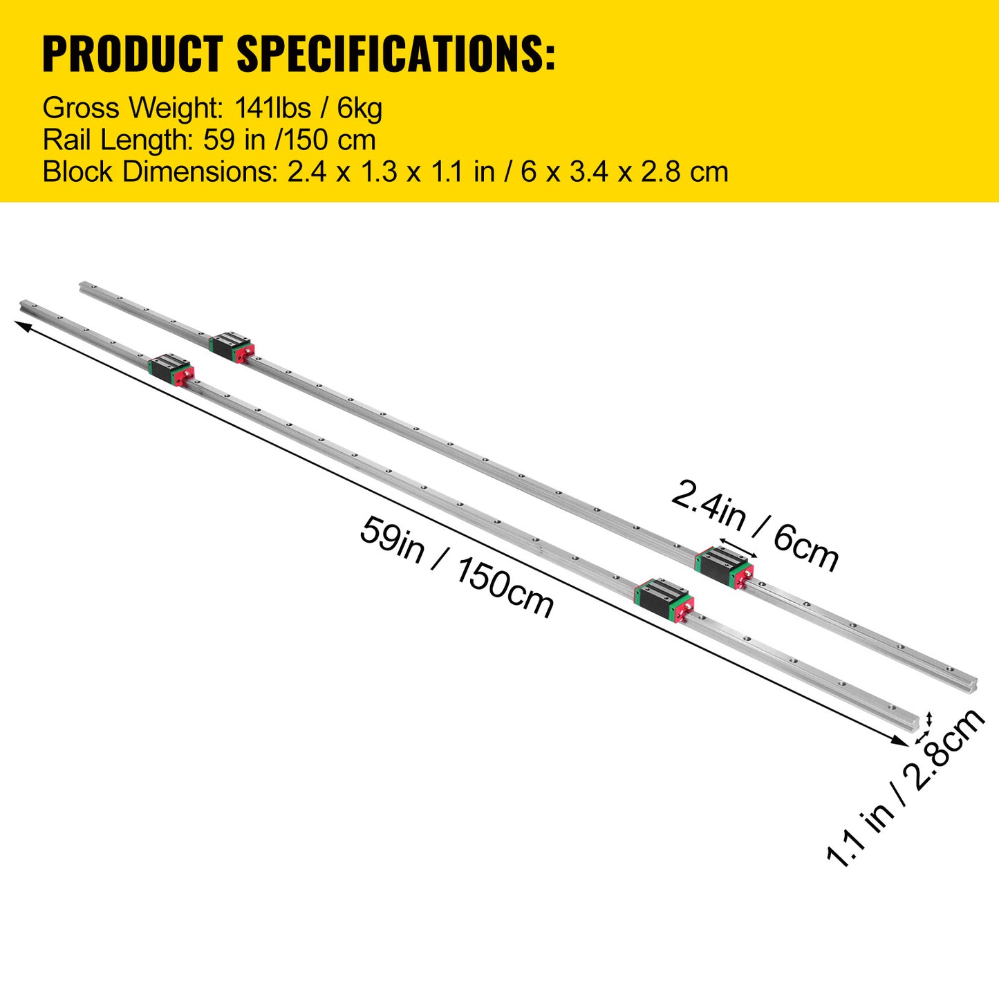 Linear Rail HSR15-1500mm? 2pcs Linear Guideway Rail?4X Square Type Carriage Bearing Blocks?Linear Rail Support for 15mm Slotted Bearings