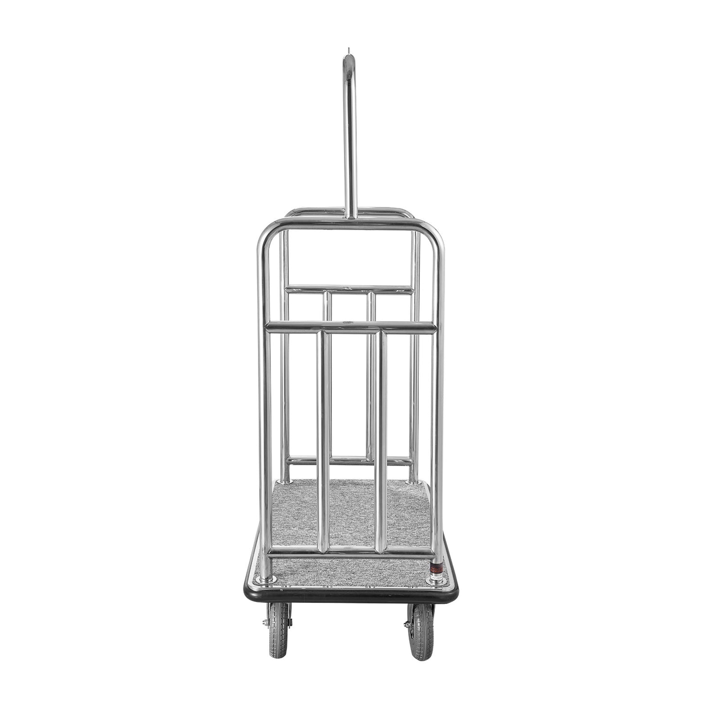 Hotel Luggage Cart, 1200 LBS Load Capacity, Brushed Stainless Steel Finish Bellmanfts Cart, Valet Cart with Grey Carpeted Deck and 8-inch Rubber Wheels, Ideal for Hotels, Condos, Resorts, Silver