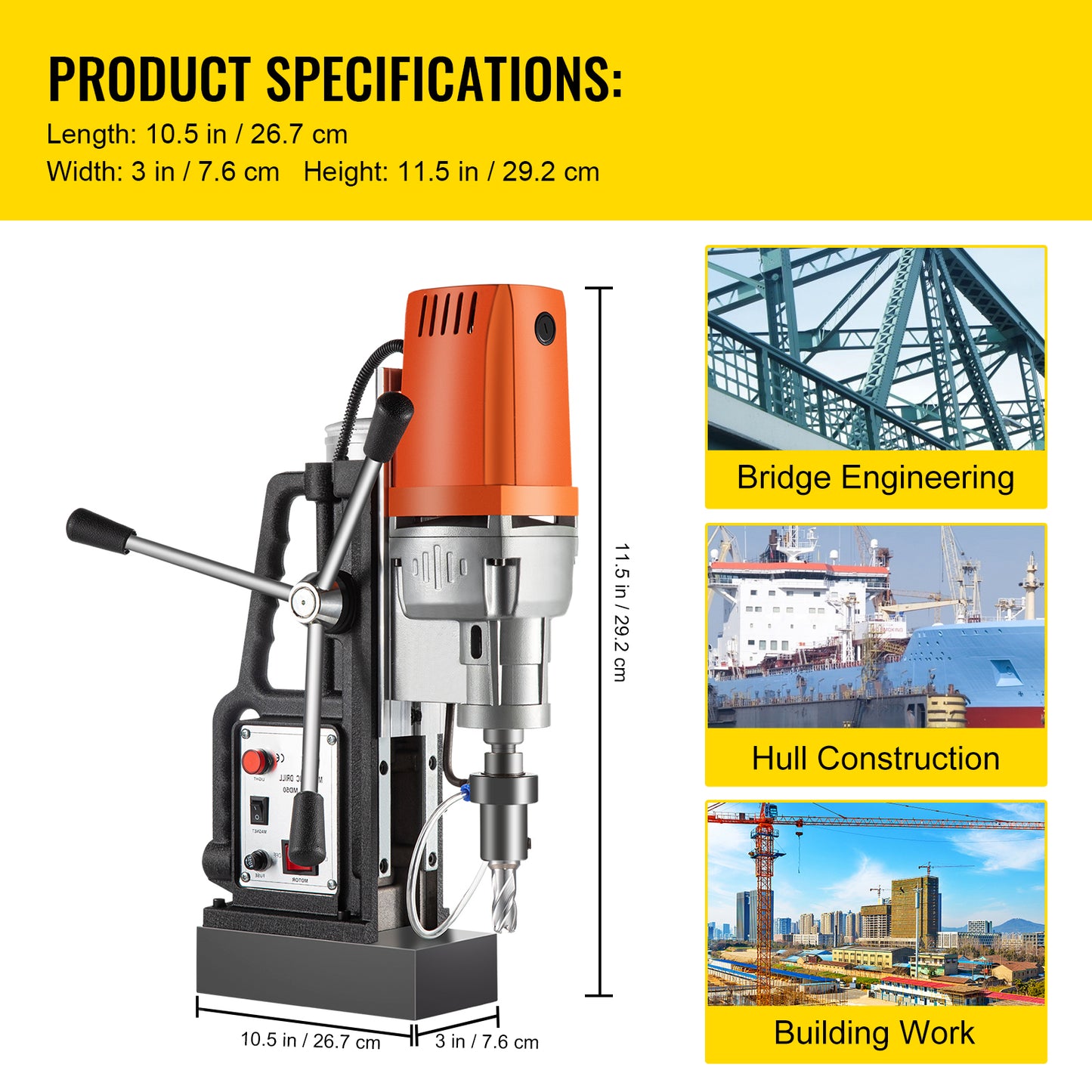 1450W Magnetic Drill Press with 2 Inch Boring Diameter Annular Cutter Machine 2900 LBS 6pcs HSS Annular Cutter Bits,850 RPM Drilling Machine for any Surface Home Improvement Industry Railway