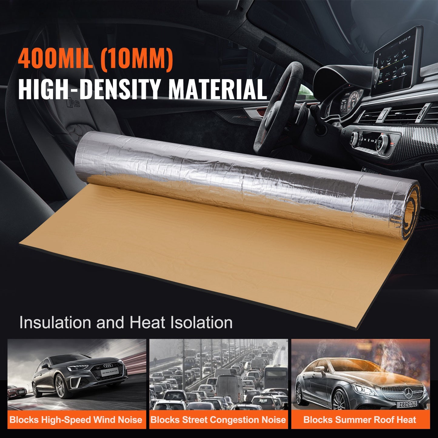 Car Sound Deadening Mat, 400 mil 16 sqft Automotive Sound Deadener, High Density Foam Sound Deadener Material  Heat Barrier, Double Layer Waterproof Structure Acoustic Insulation Mat