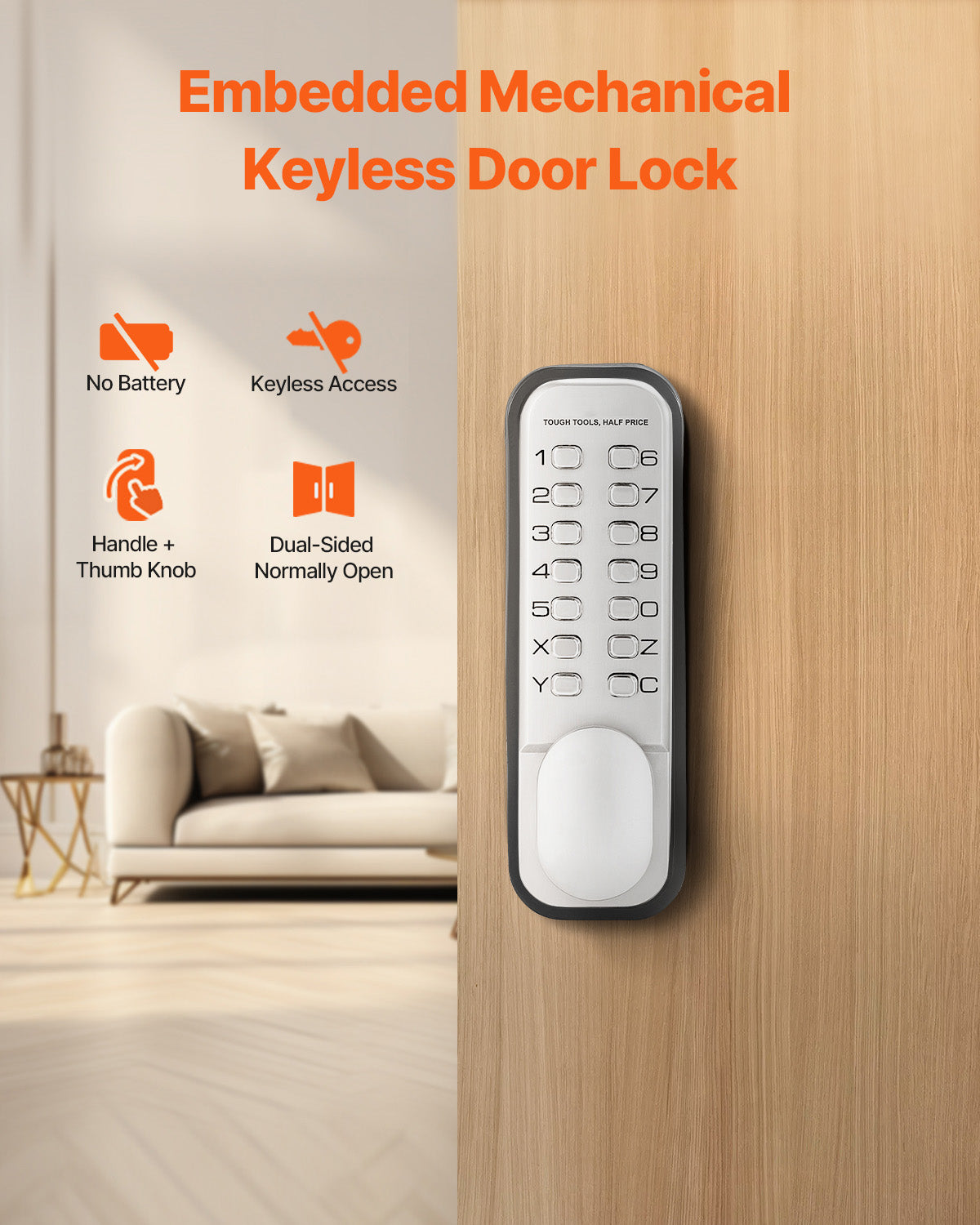 Mechanical Keyless Entry Door Lock, 14 Key Mechanical Door Lock, Mechanical Keypad Door Knob, Single-Side Stainless Steel Waterproof Keyless Gate Lock, for Home Office Outdoor Fence Garage Yard