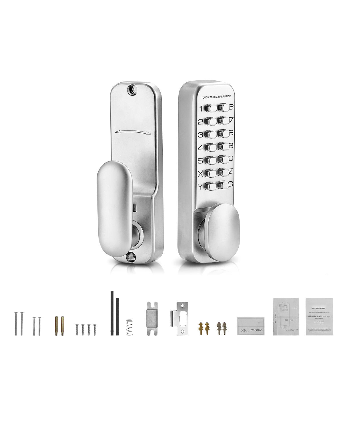 Mechanical Keyless Entry Door Lock, 14 Key Mechanical Door Lock, Mechanical Keypad Door Knob, Single-Side Stainless Steel Waterproof Keyless Gate Lock, for Home Office Outdoor Fence Garage Yard
