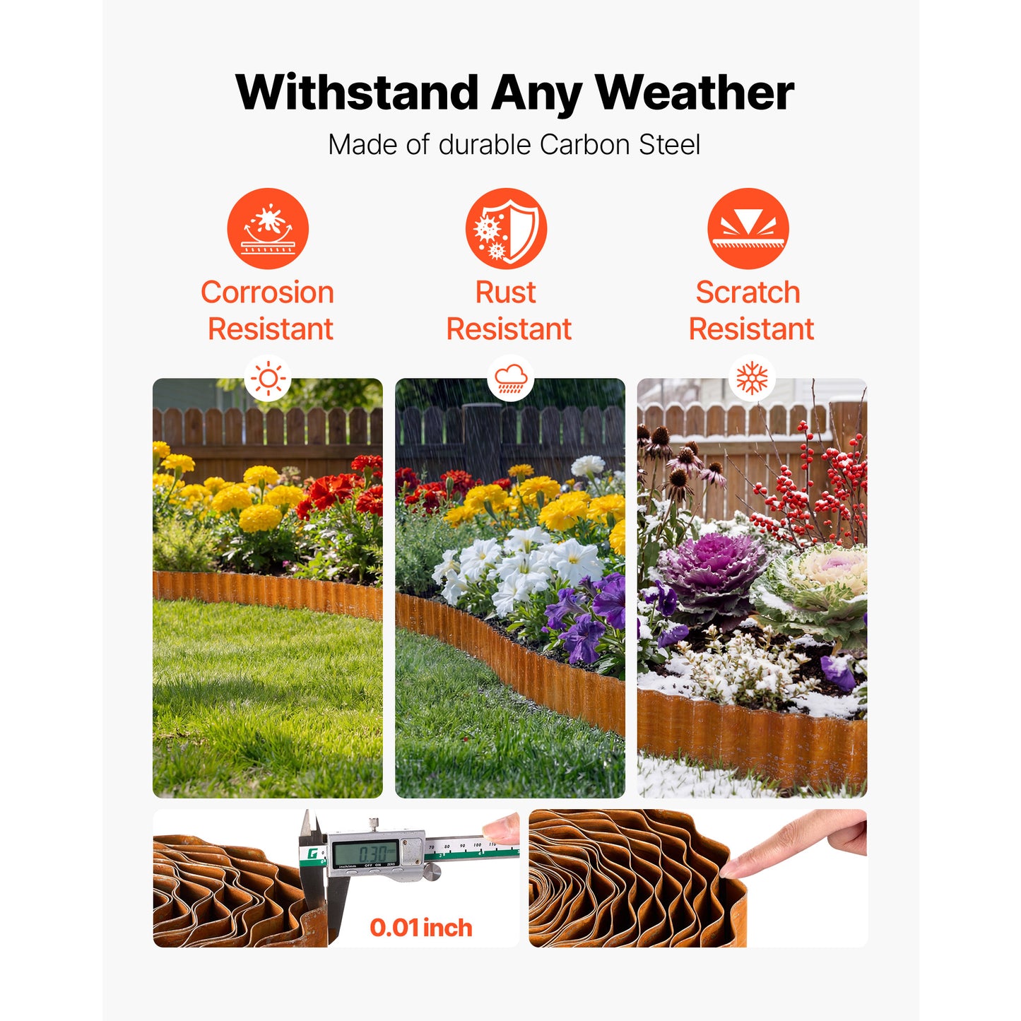 Carbon Steel Landscape Edging, 40 ft. x 6 in. Bendable Metal Garden Border with Gloves for Flower Beds, Rust