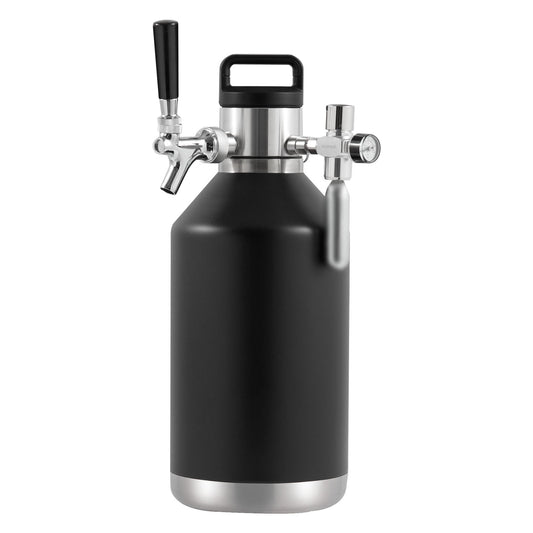 128 oz. Beer Growler Tap System, 304 Stainless Steel Pressurized Mini Keg with Gauge and CO2 Regulator Faucet