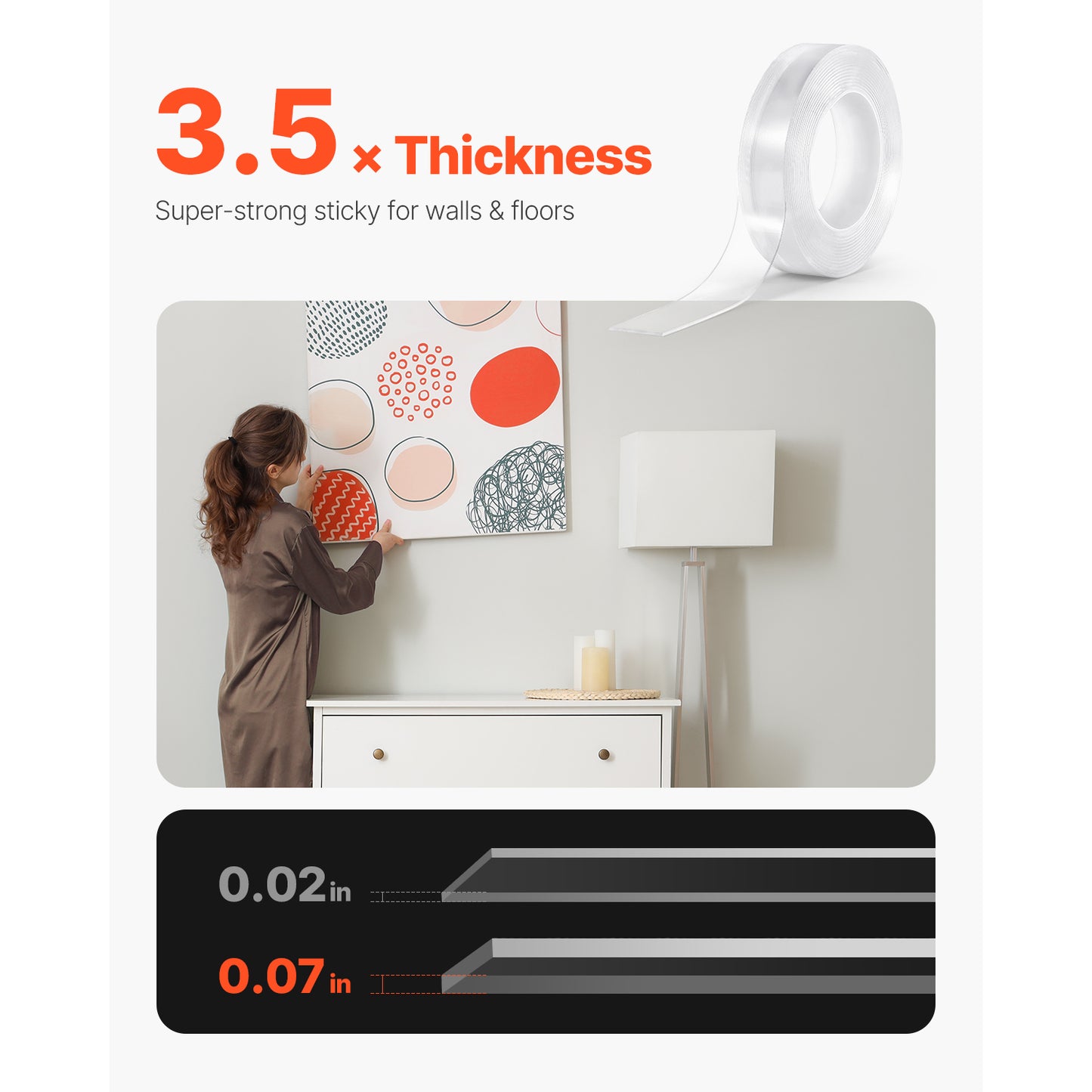 Double Sided Tape Heavy Duty, 16 ft Long Nano Mounting Tape, Strong Adhesive  Reusable, Clear Two Sided Wall Tape, Removable Poster Picture Hanging Strips for Home, Office, Car, Outdoor Use