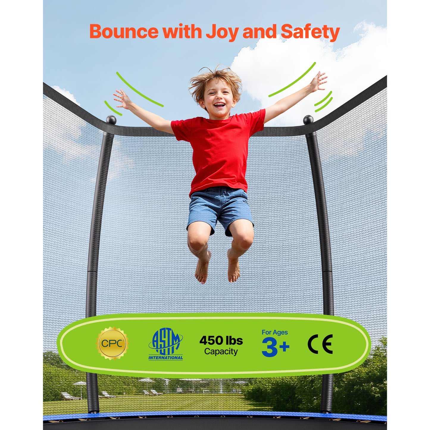 14 ft. Outdoor Trampoline with Enclosure Net, ASTM-Approved 450 lb. Backyard Recreational Trampoline for Kids and Adults