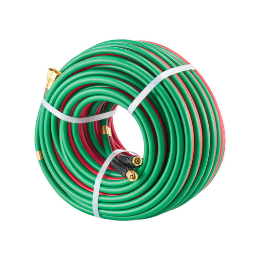 Oxygen Acetylene Hose, 1/4-Inch x 100FT Oxy Acetylene Hose with 9/16in-18 B Fitting, 300PSI T Grade Welding Cutting Torch Twin Hose, Compatible with Oxygen, Acetylene, Propane and Other Fuel Gases
