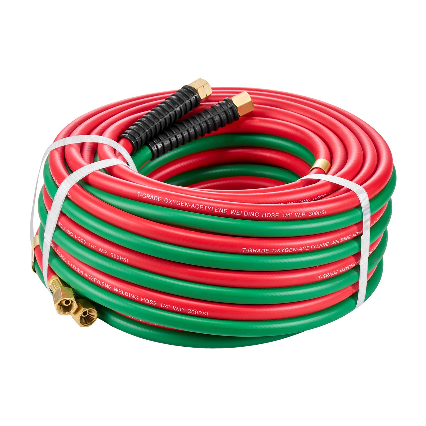 Oxygen Acetylene Hose, 1/4-Inch x 50FT Oxy Acetylene Hose with 9/16in-18 B Fitting, 300PSI T Grade Welding Cutting Torch Twin Hose, Compatible with Oxygen, Acetylene, Propane and Other Fuel Gases