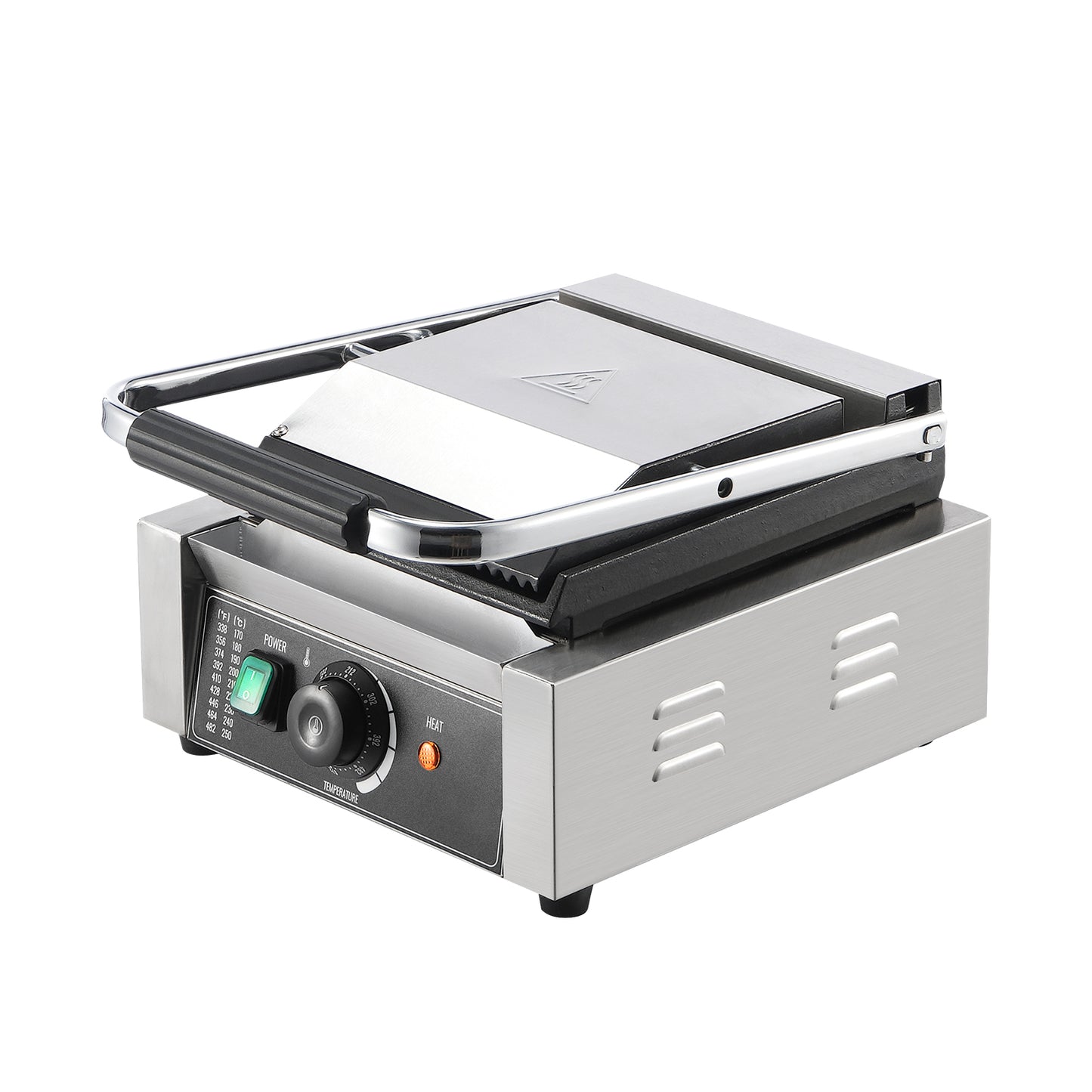 Commercial Panini Grill 1800W, Sandwich Press Maker with 9 in. x 9 in. Flat Enamel Plate, Temp Control