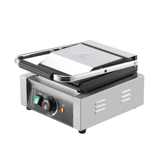 Commercial Panini Grill 1800W, Sandwich Press Maker with 9 in. x 9 in. Flat Enamel Plate, Temp Control