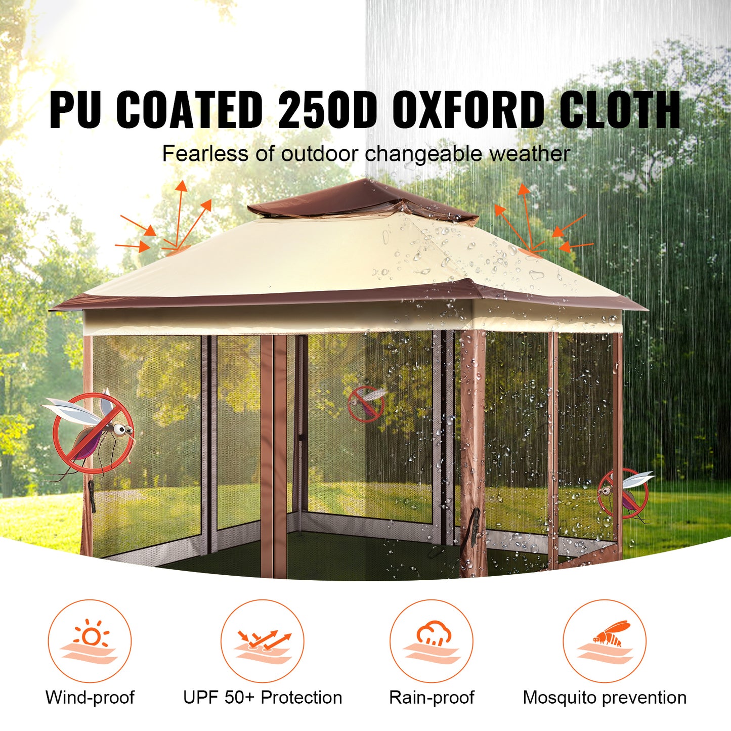 Pop Up Gazebo 11 x 11 ft. Patio Gazebo with Mosquito Netting Metal Frame UPF 50 PU 250D Oxford for 8-10 Person