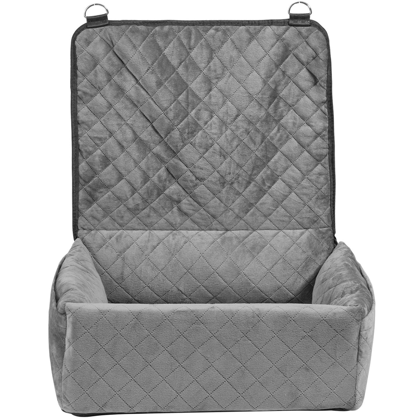 Dog Car Seat for Small Medium Dogs up to 40 lb., Booster Bed with Storage Pocket, Crystal Velvet, Gray