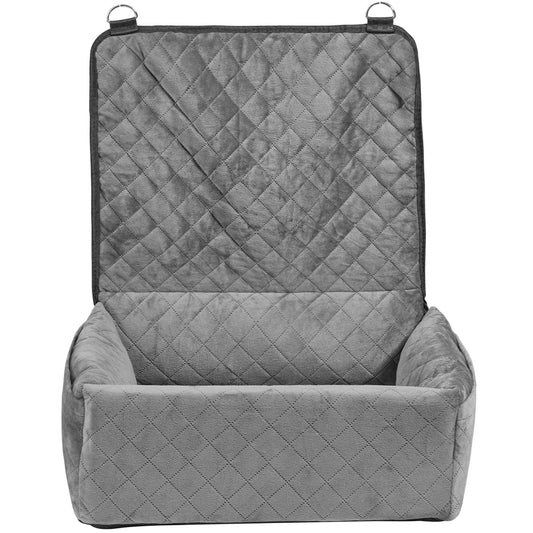 Dog Car Seat for Small Medium Dogs up to 40 lb., Booster Bed with Storage Pocket, Crystal Velvet, Gray